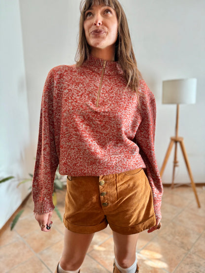 1990's vintage dark orange and grey knit half zip wool knit pullover