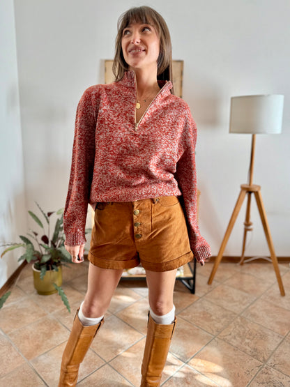 1990's vintage dark orange and grey knit half zip wool knit pullover