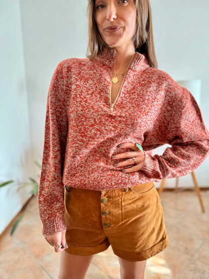 1990's vintage dark orange and grey knit half zip wool knit pullover