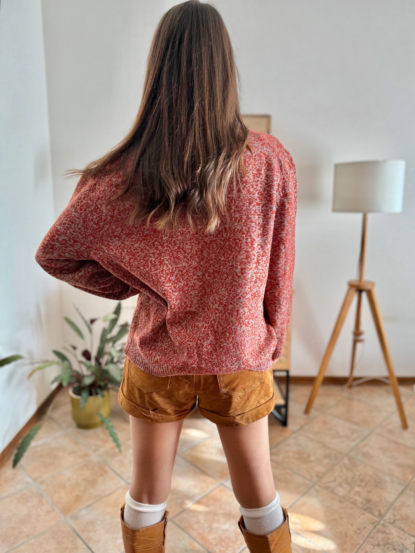 1990's vintage dark orange and grey knit half zip wool knit pullover