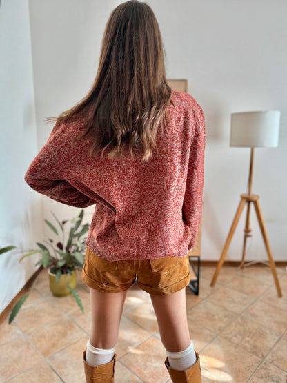 1990's vintage dark orange and grey knit half zip wool knit pullover