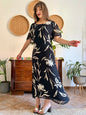 1990's vintage black floral maxi dress with beige and cream floral print