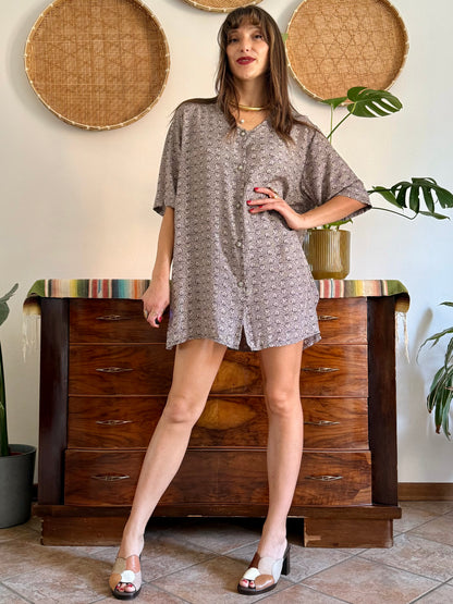 1990's vintage multi tonal grey mini shirt dress