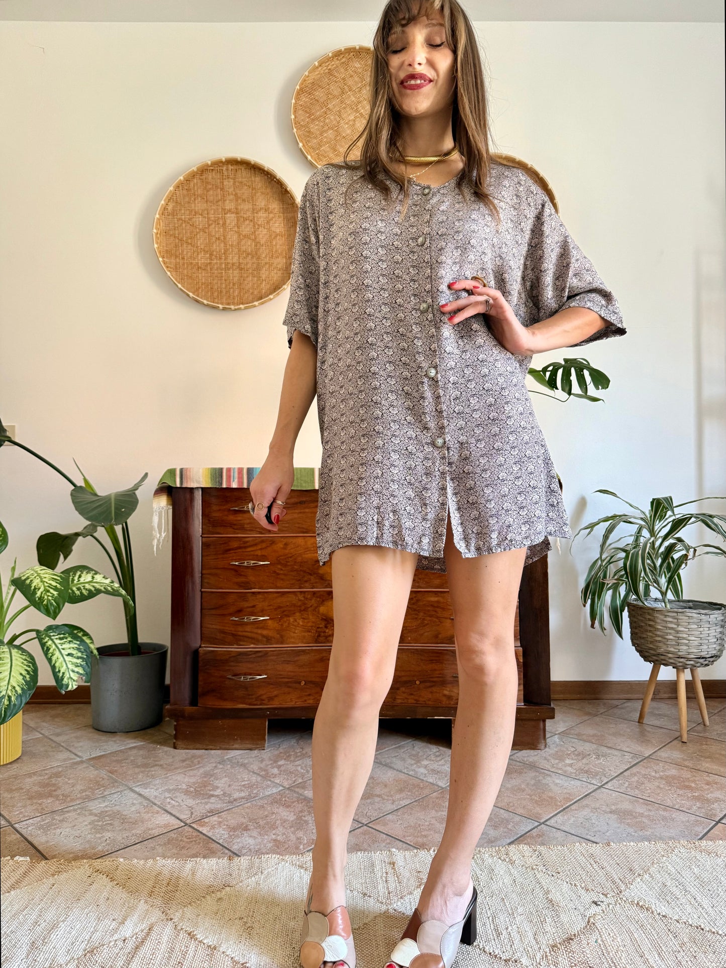 1990's vintage multi tonal grey mini shirt dress