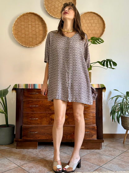 1990's vintage multi tonal grey mini shirt dress