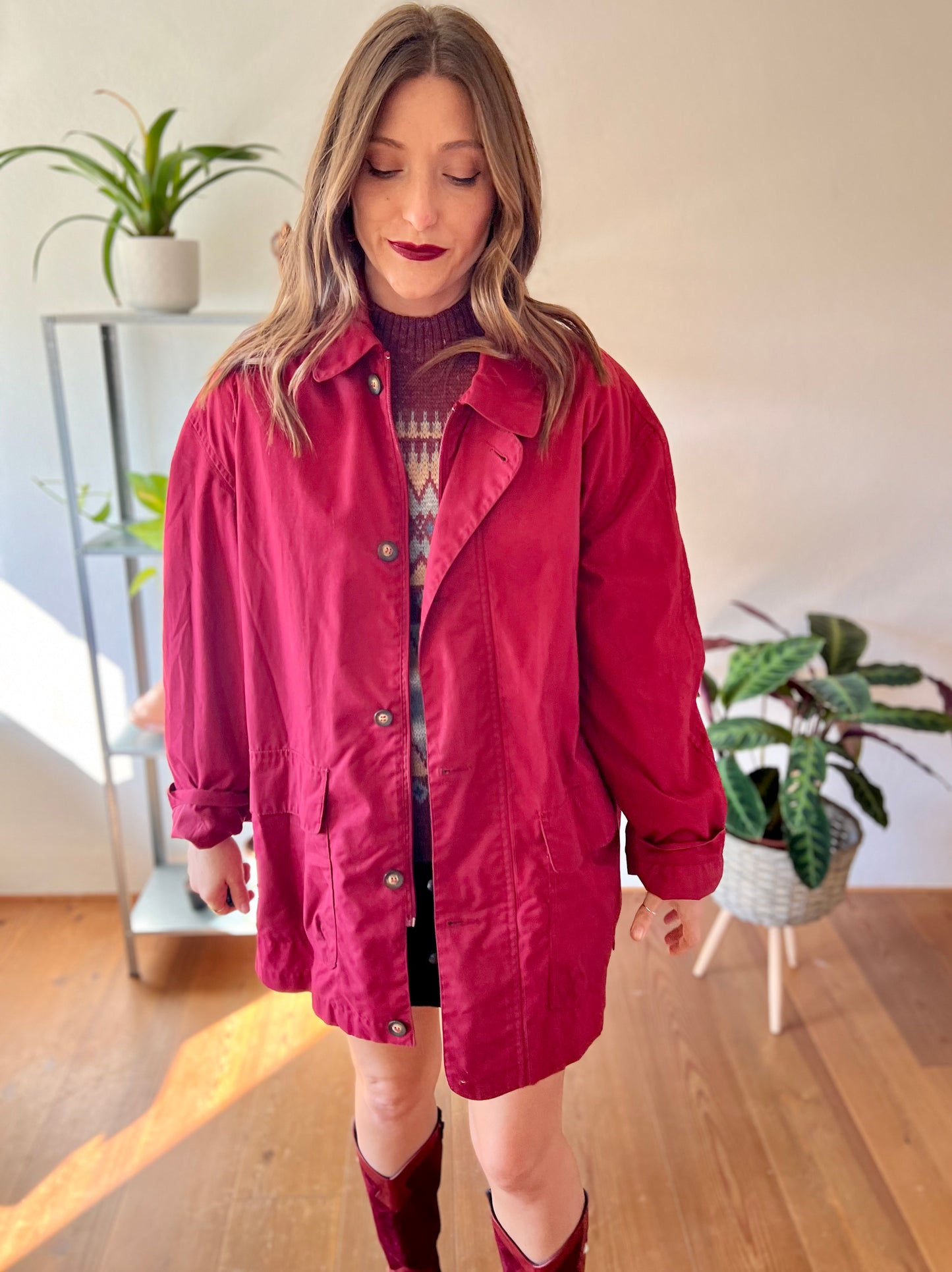 1970's vintage burgundy water resistant trench coat