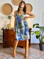 1970's vintage sem sheer blue and green floral print midi dress