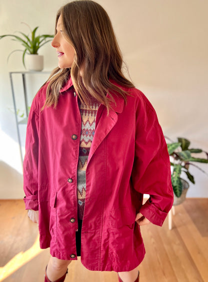 1970's vintage burgundy water resistant trench coat