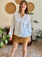 1970's vintage white blouse with embroidered collar detail