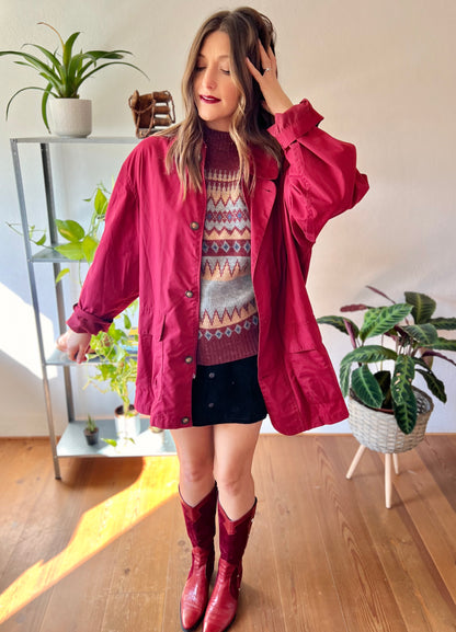 1970's vintage burgundy water resistant trench coat