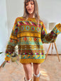 1980's vintage mustard, khaki and fuchsia geometric knit Stefanel pullover
