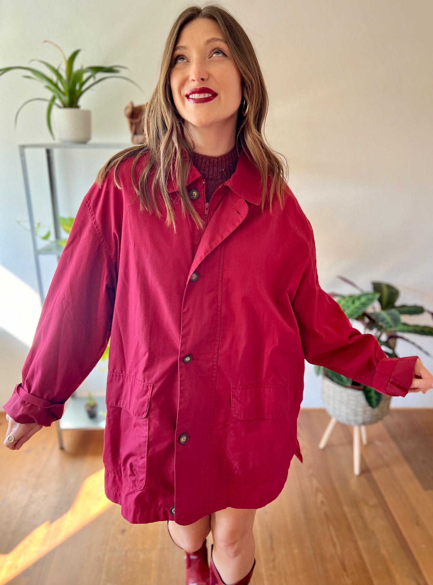 1970's vintage burgundy water resistant trench coat