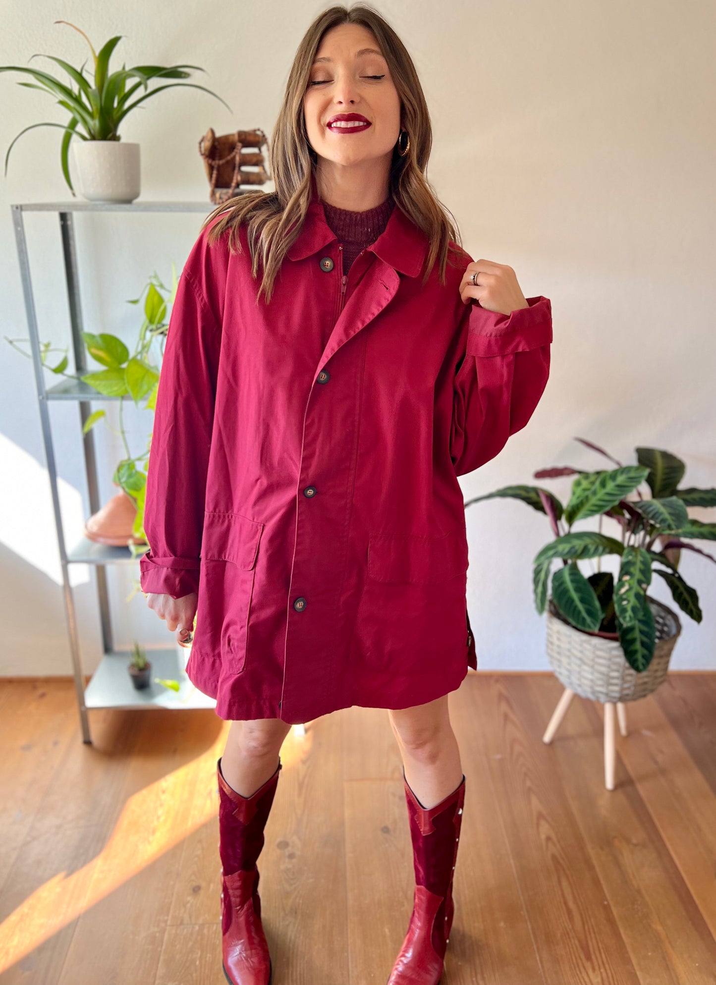 1970's vintage burgundy water resistant trench coat