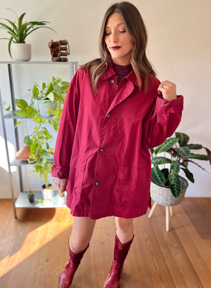 1970's vintage burgundy water resistant trench coat