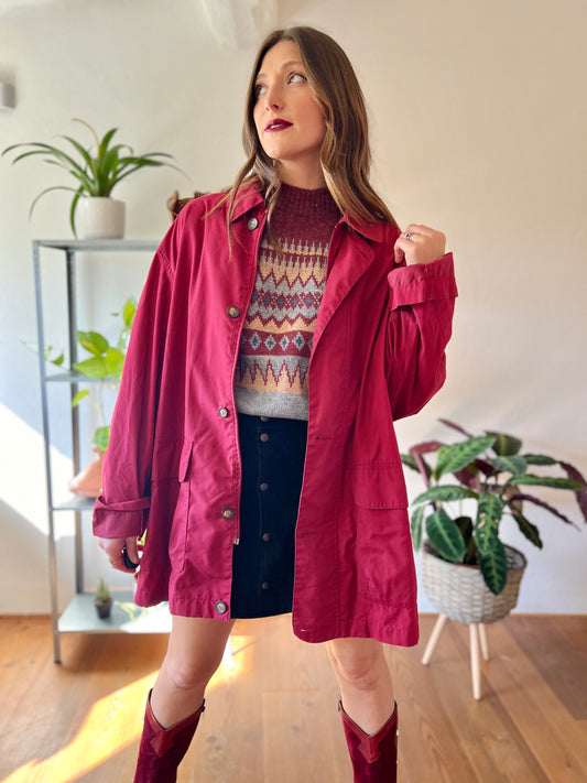 1970's vintage burgundy water resistant trench coat