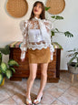 1970's vintage puff sleeve embroidered lace blouse
