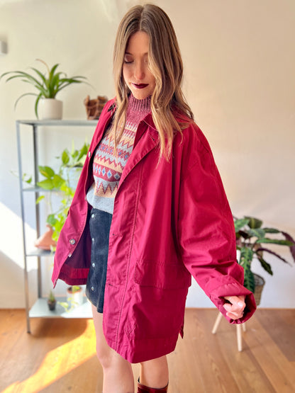 1970's vintage burgundy water resistant trench coat