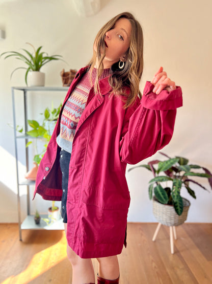 1970's vintage burgundy water resistant trench coat