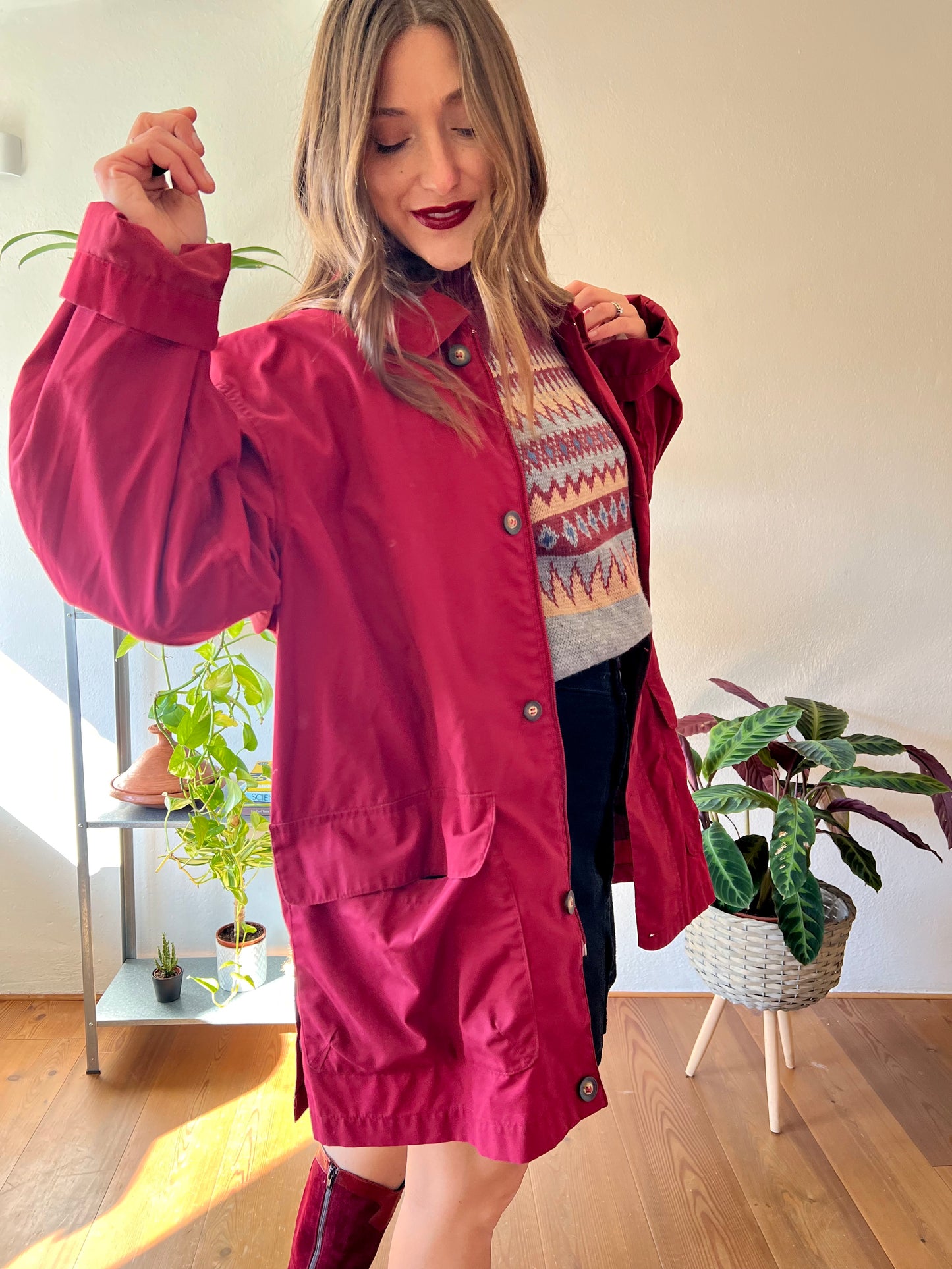 1970's vintage burgundy water resistant trench coat