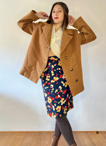 1970's vintage beige and tan houndstooth wool over coat