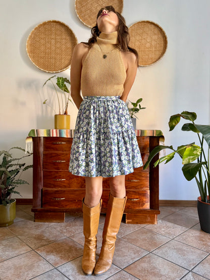 1970's vintage blue green and purple floral skirt