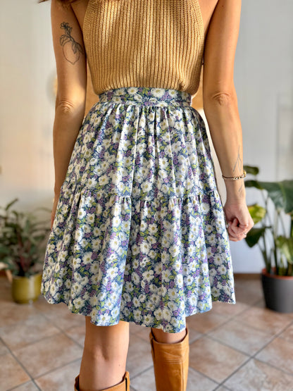 1970's vintage blue green and purple floral skirt