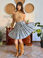 1970's vintage blue green and purple floral skirt