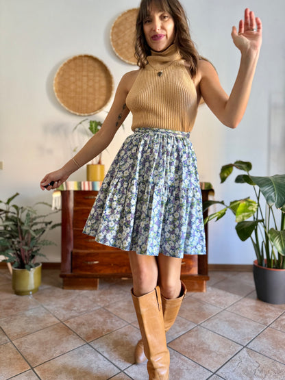 1970's vintage blue green and purple floral skirt