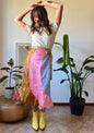 1990's vintage multicolor patchwork silk wrap midi skirt