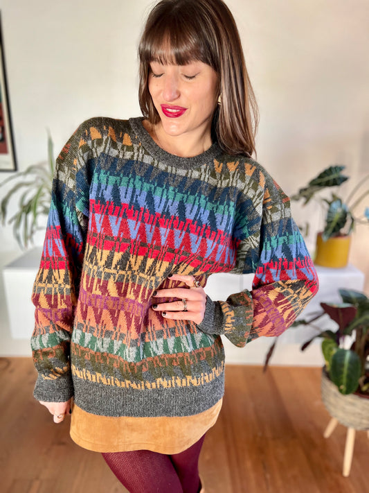 1970's vintage multicolor geometric knit alpaca pullover