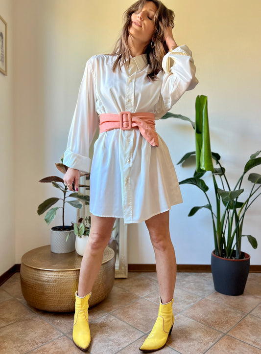 1970's vintage cream oversize white silk shirt dress