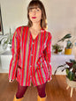 1970's vintage red and purple vertical stripe shirt dress