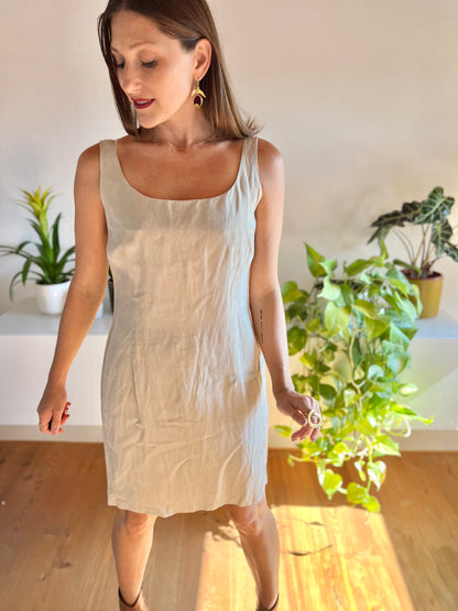 1990's vintage beige silk and linen blend mini dress