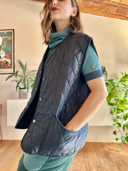 1970's vintage oversize navy blue quilted vest