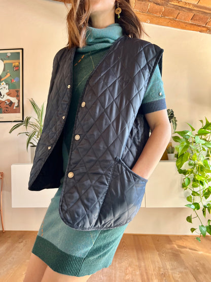 1970's vintage oversize navy blue quilted vest