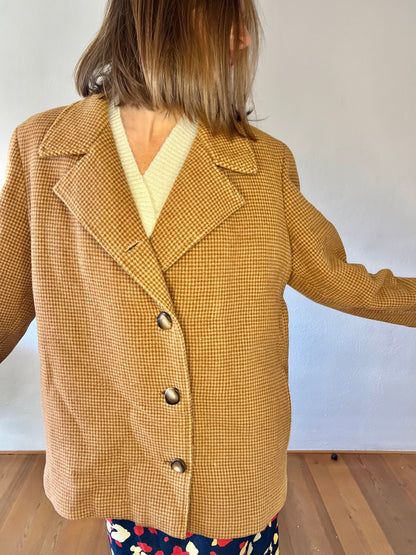 1970's vintage beige and tan houndstooth wool over coat