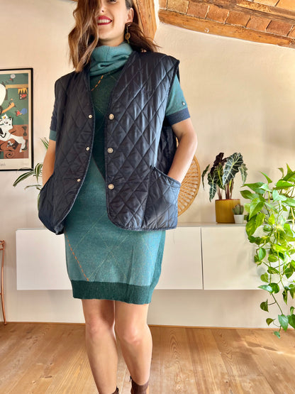 1970's vintage oversize navy blue quilted vest