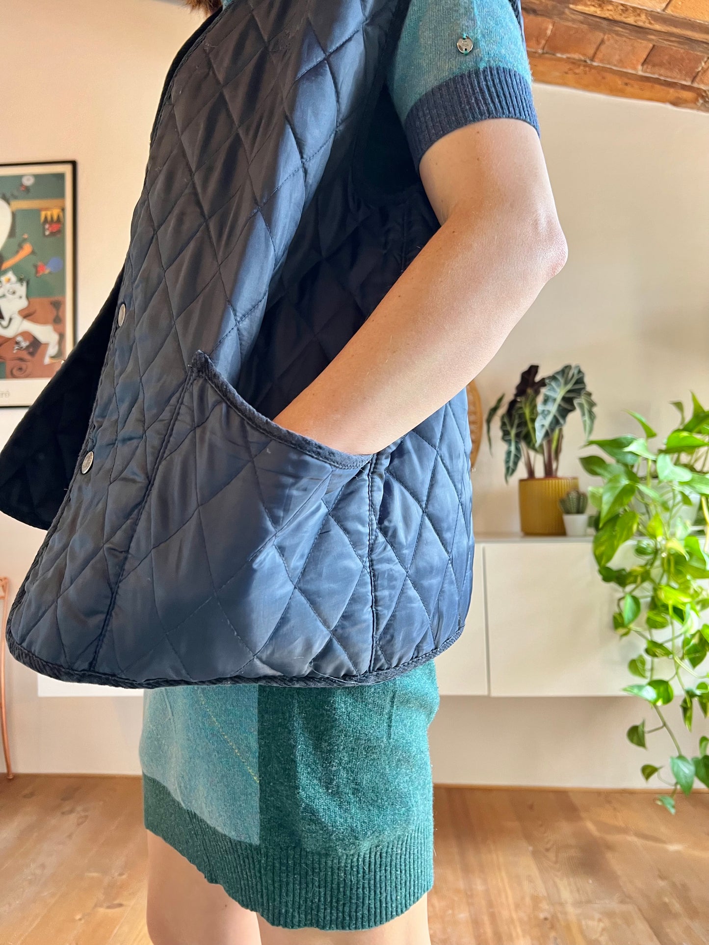 1970's vintage oversize navy blue quilted vest