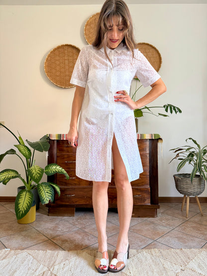 1960's vintage white sheer lace midi dress