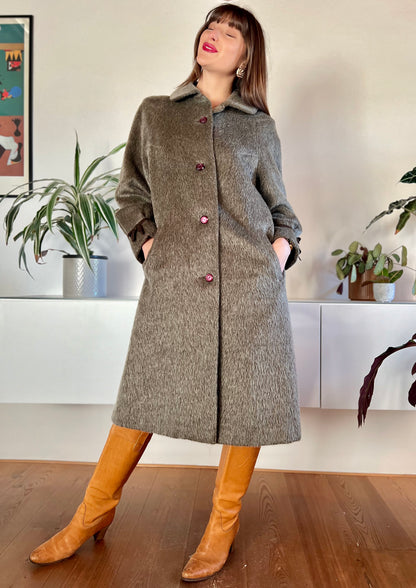 1960's vintage brown faux fur style mohair coat with bow details