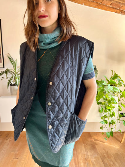 1970's vintage oversize navy blue quilted vest