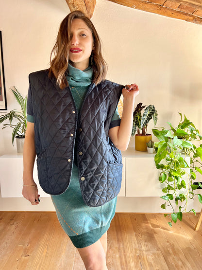 1970's vintage oversize navy blue quilted vest