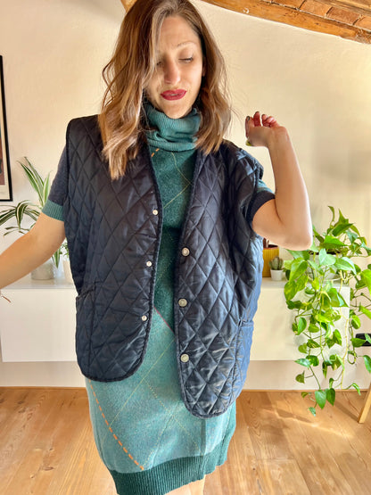 1970's vintage oversize navy blue quilted vest