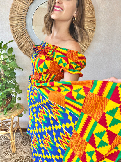 1970's vintage multicolor abstract print off the shoulder mini dress