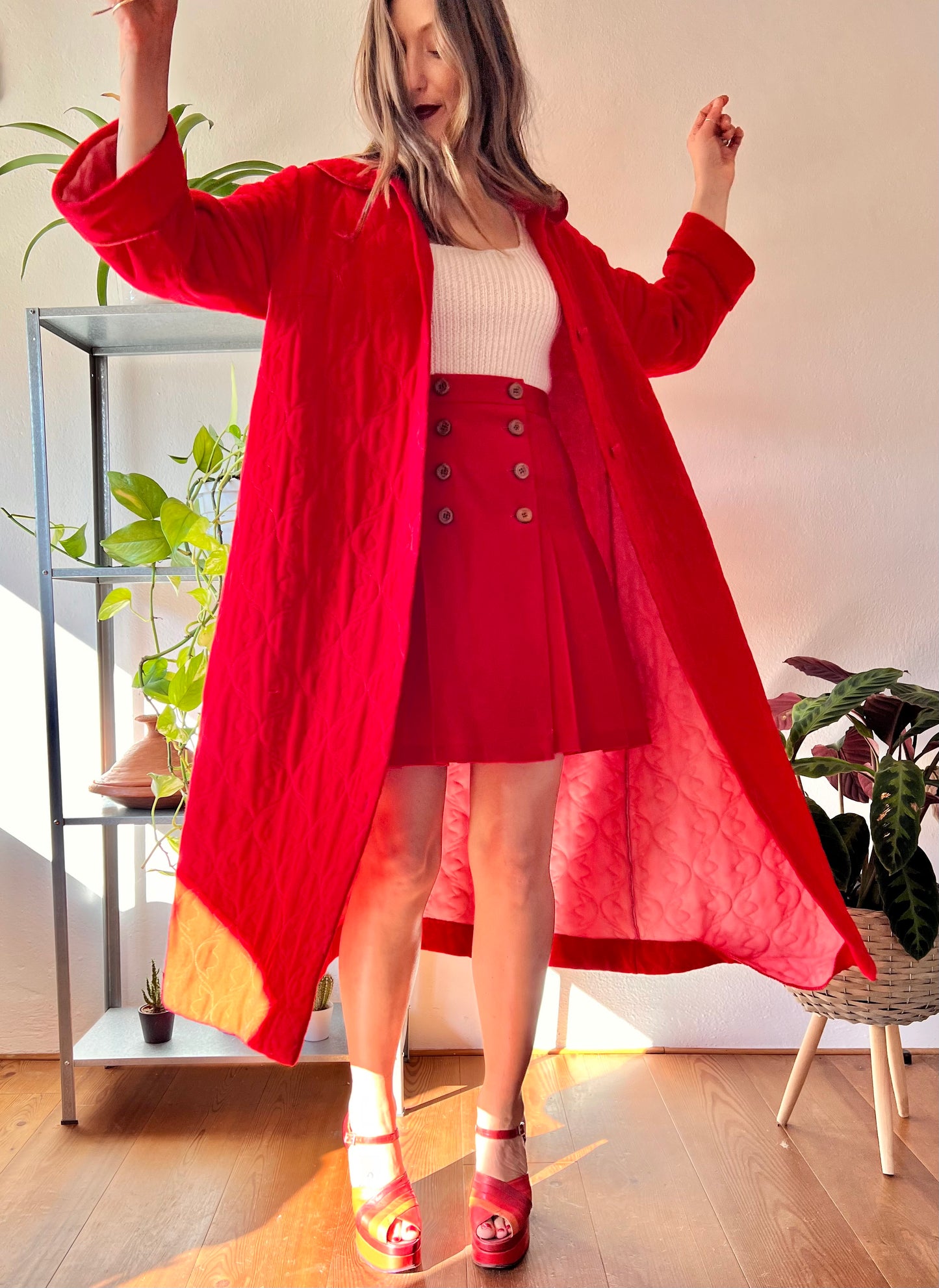 1960's vintage cherry red fleece quilted robe