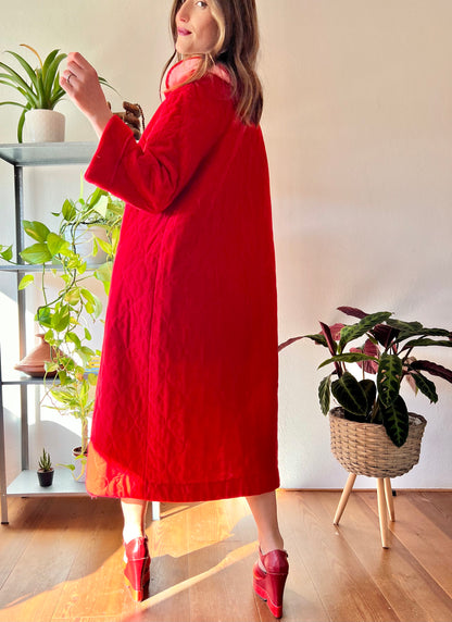 1960's vintage cherry red fleece quilted robe