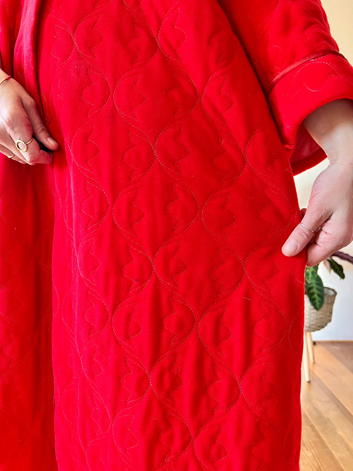 1960's vintage cherry red fleece quilted robe