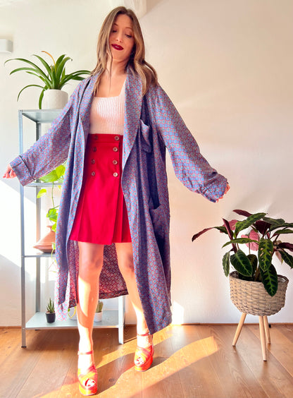 1970's vintage burgundy and blue paisley silk kimono