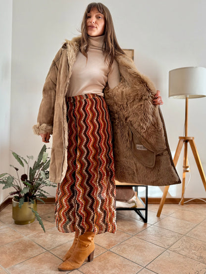 1970's vintage beige shearling montone coat with beige lining