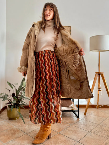 1970's vintage beige shearling montone coat with beige lining